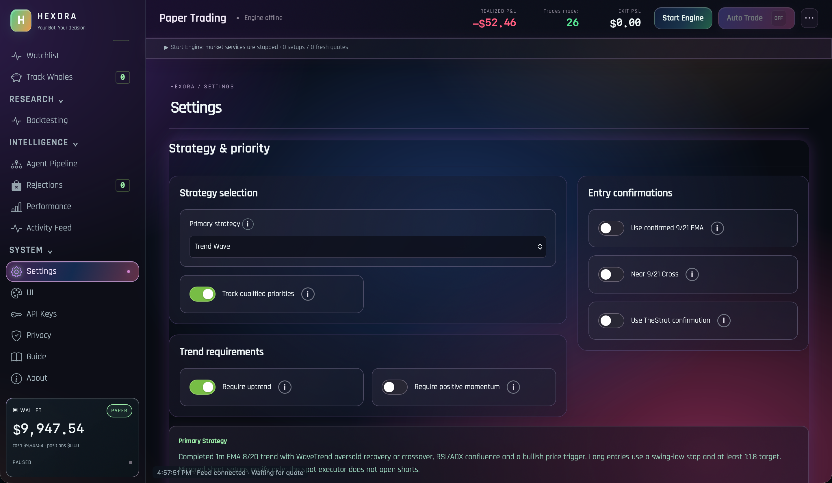 Hexora settings interface